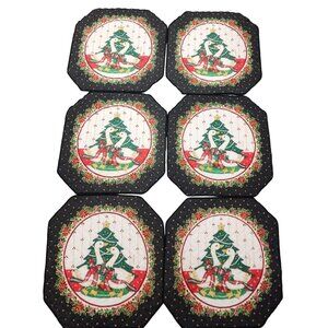 6 Vintage Franco Holiday Christmas Cloth Placemats Ducks Geese Swan Cotton Tree